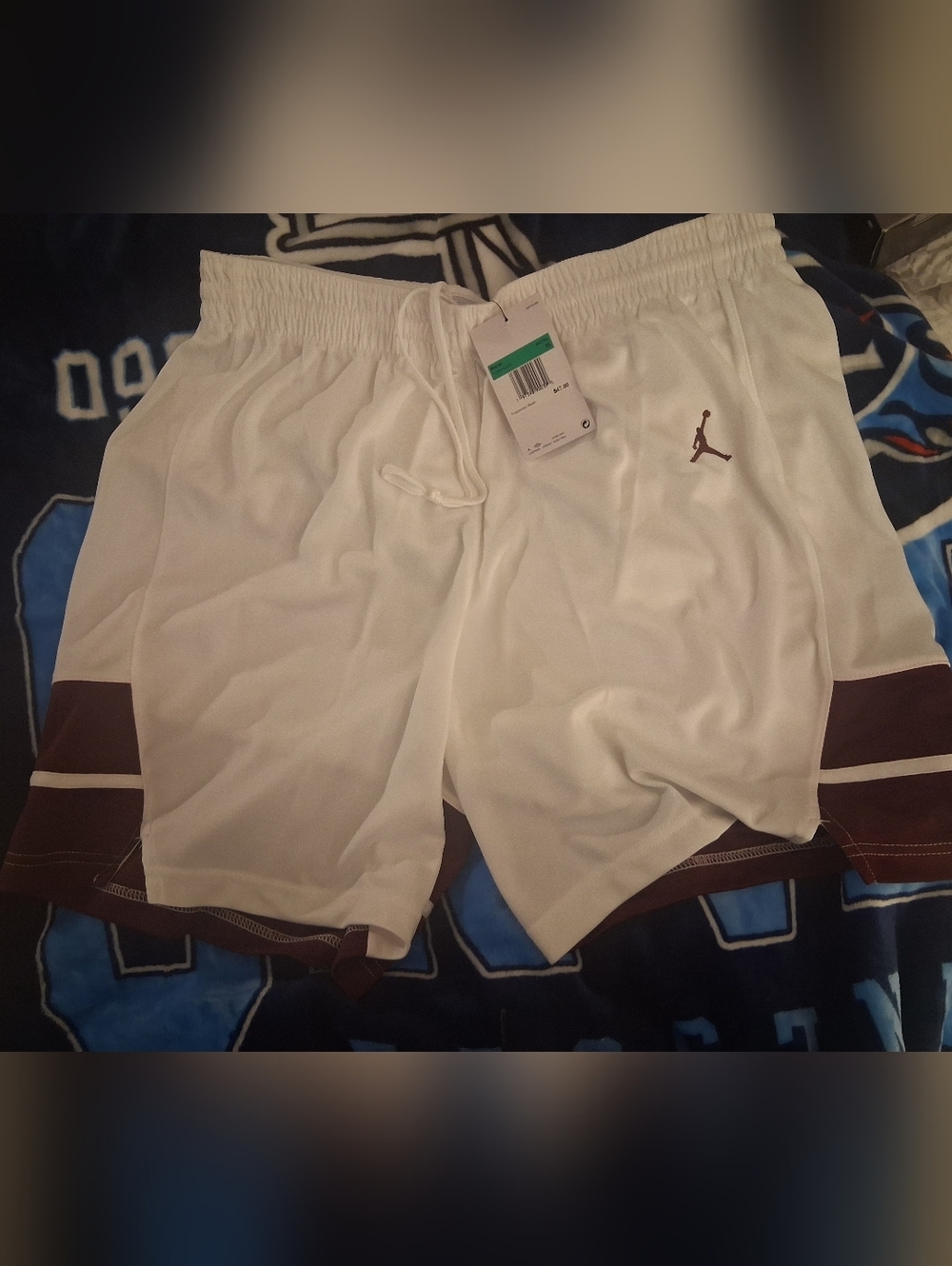 Jordan Men’s White Basketball Shorts with Maroon Trim